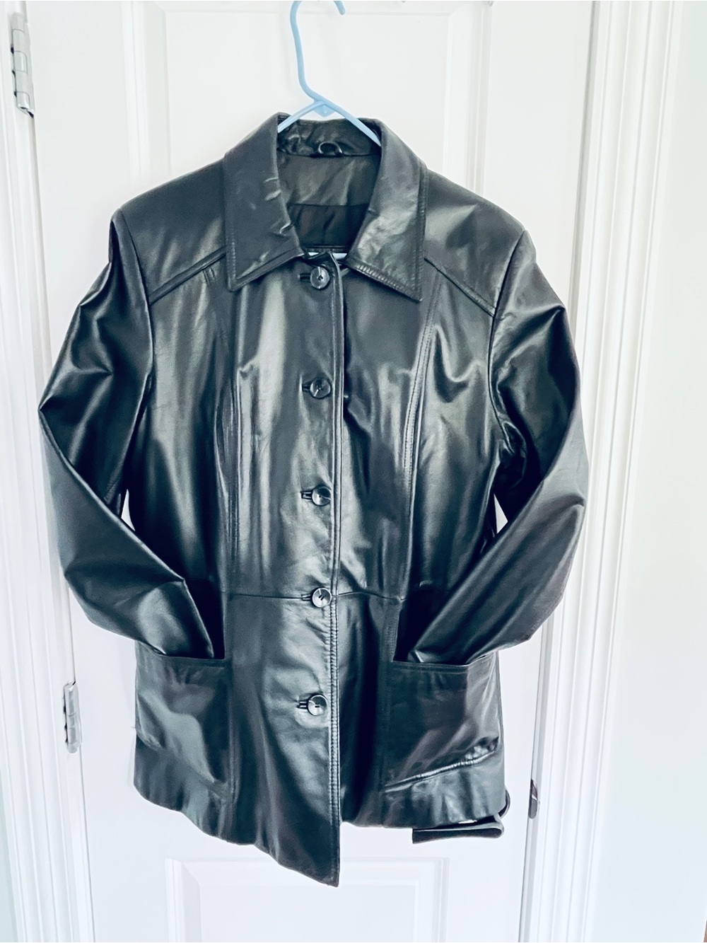 Danier Black Leather Button-Front Jacket